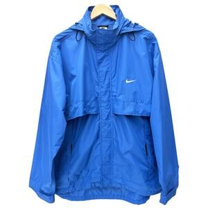 Nike Mens Hooded Windbreaker Jacket Blue Swoosh Lightweight Packable L